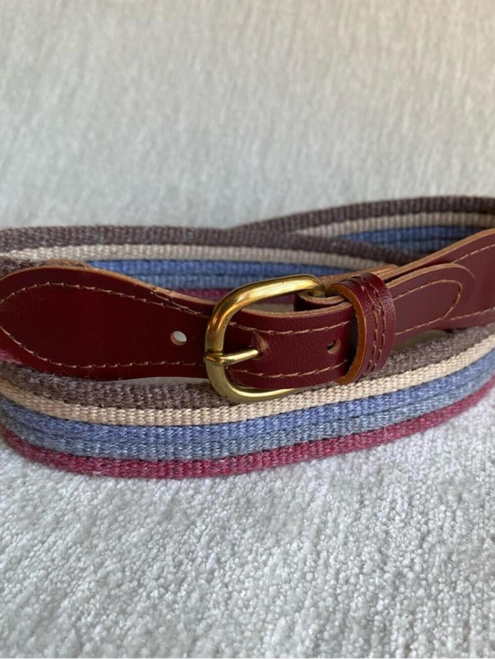 Vtg. Striped Multicolor Belt with Gold Buckle